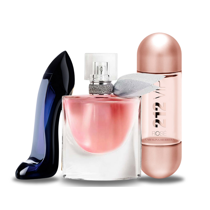 Pachet promoțional 3 parfumuri Carolina Herrera GOOD GIRL, Lancôme LA VIE EST BELLE și Carolina Herrera 212 VIP ROSÉ 100ml